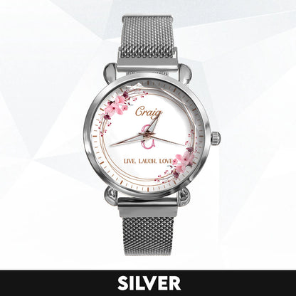 Live Laugh Love Flower Wreath Rose Golden Watch CRAIG M1-W10