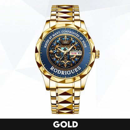 Hated By Many Confronted By None Golden Blue Watch RODRIGUES M1-W15