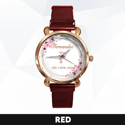 Live Laugh Love Flower Wreath Rose Golden Watch FERNANDEZ M1-W10