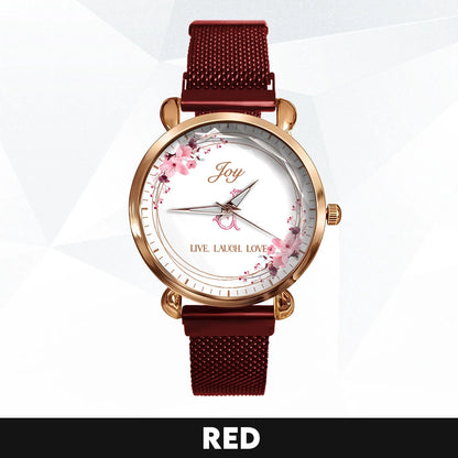 Live Laugh Love Flower Wreath Rose Golden Watch JOY M1-W10