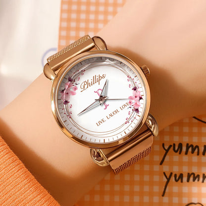 Live Laugh Love Flower Wreath Rose Golden Watch PHILLIPS M1-W10