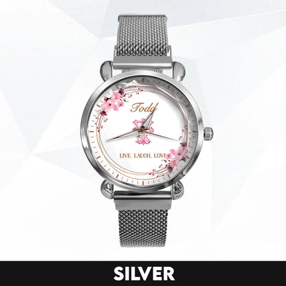 Live Laugh Love Flower Wreath Rose Golden Watch TODD M1-W10