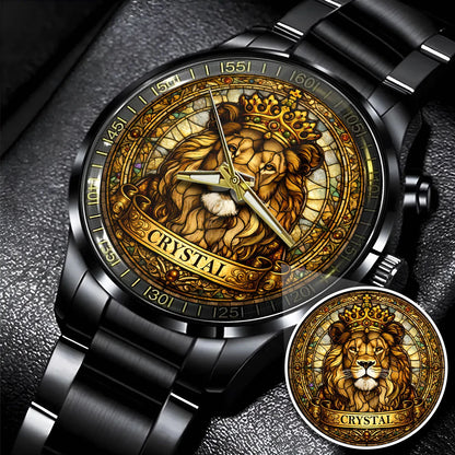 CRYSTAL 13K1-484 Personalized King Lion Luxury Stainless Steel Watch