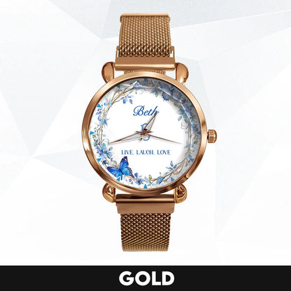 Live Laugh Love Blue Wreath Watch BETH M1-W9