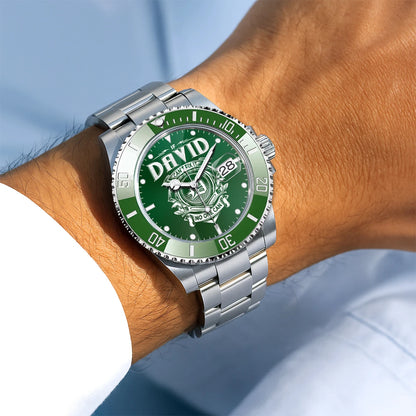 DAVID 13K1-448 Personalized Green Watch “If ... Can’t Fix It No One Can”