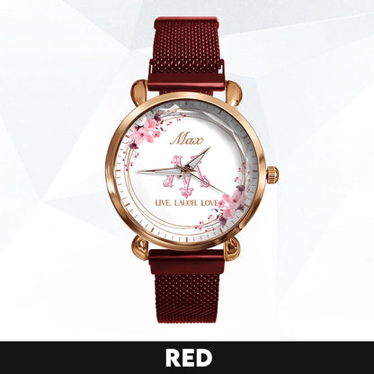 Live Laugh Love Flower Wreath Rose Golden Watch MAX M1-W10