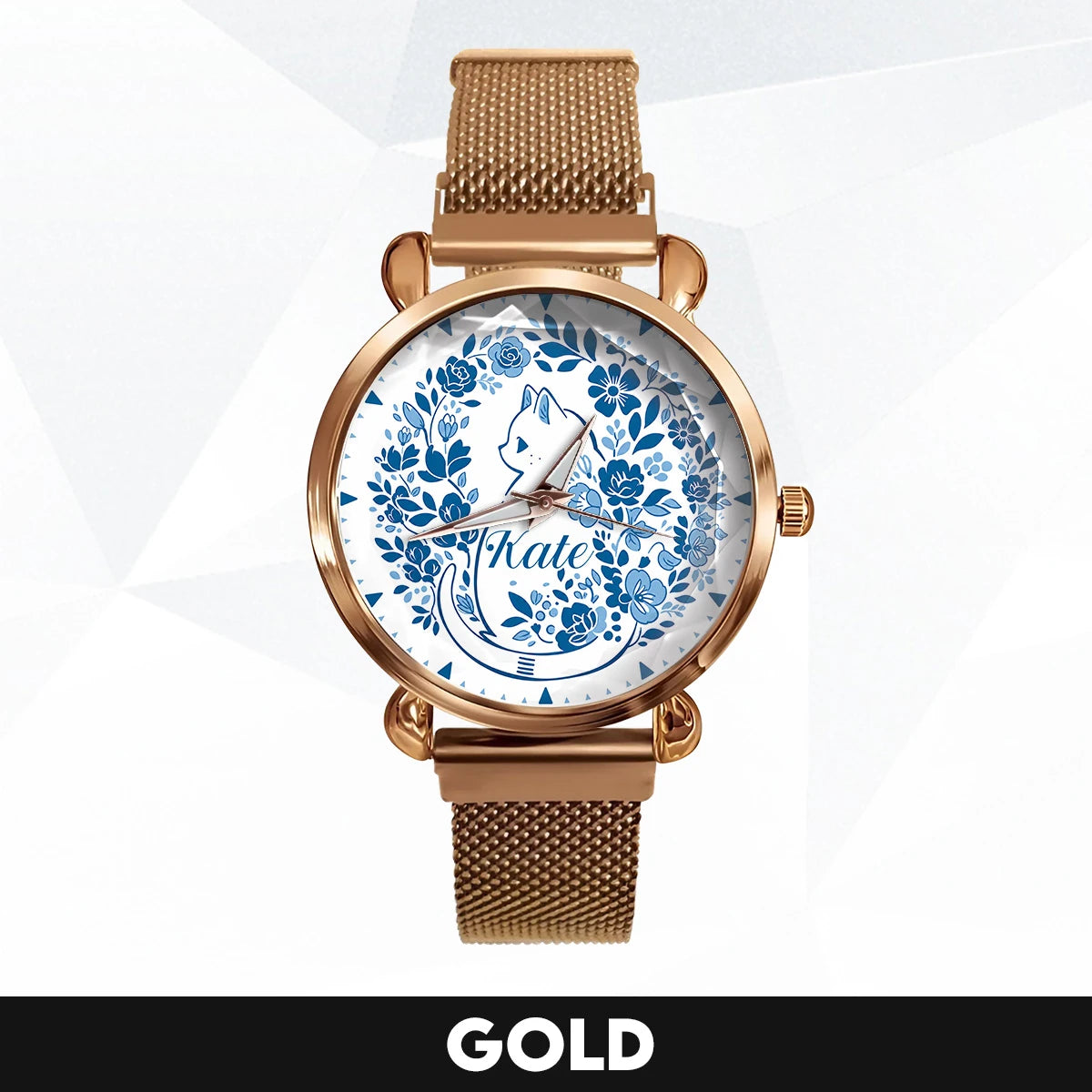 KATE 13K1-475 Blue Floral Cat Mesh Watch