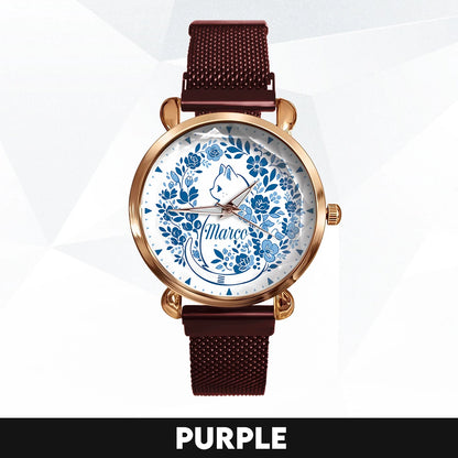 MARCO 13K1-475 Blue Floral Cat Mesh Watch