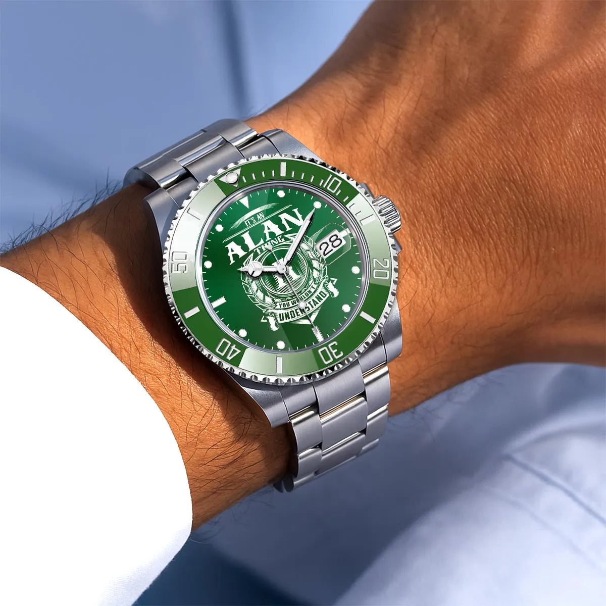 ALAN 13K1-440 Personalized Green Submariner Watch, Premium Gift for Anniversary