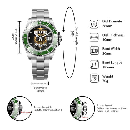 ROB 13K1-439 Personalized Green Submariner Watch, Premium Gift for Anniversary