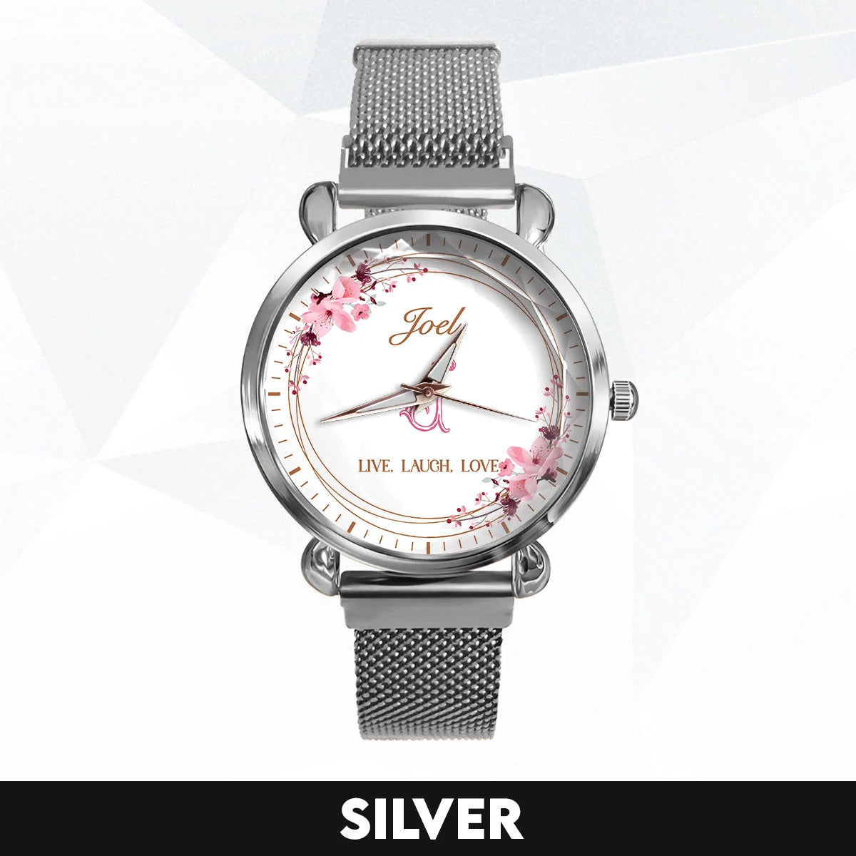 Live Laugh Love Flower Wreath Rose Golden Watch JOEL M1-W10