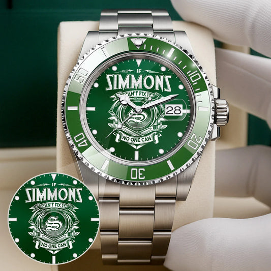SIMMONS 13K2-448 Personalized Green Watch “If ... Can’t Fix It No One Can”