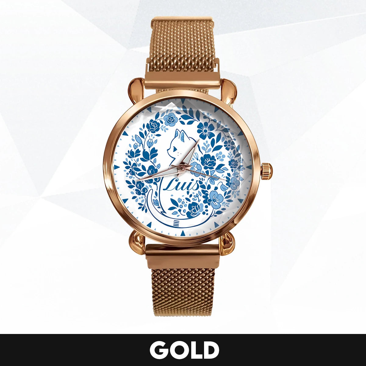 LUIS 13K1-475 Blue Floral Cat Mesh Watch