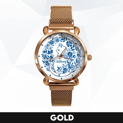 ANTHONY 13K1-475 Blue Floral Cat Mesh Watch
