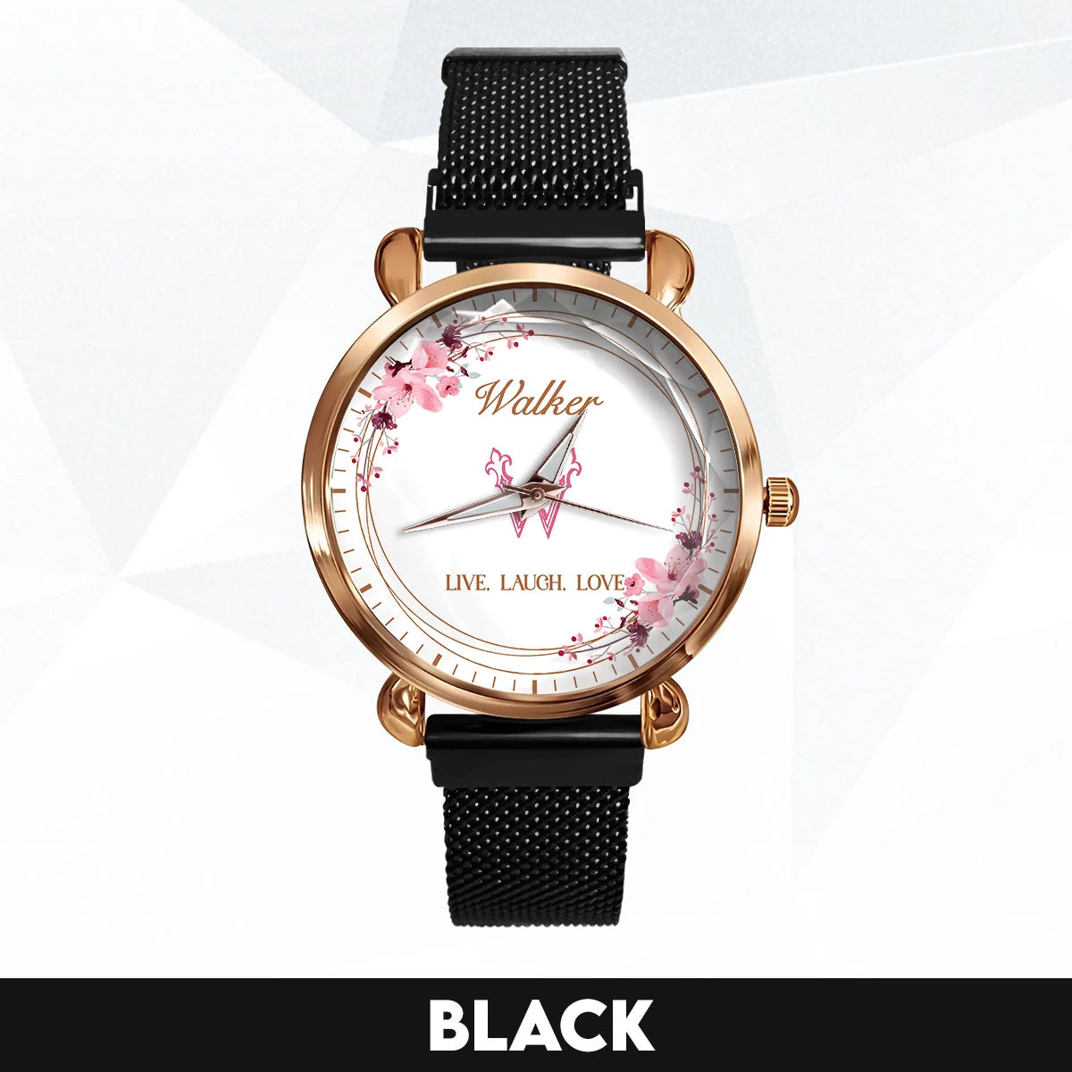 Live Laugh Love Flower Wreath Rose Golden Watch WALKER M1-W10