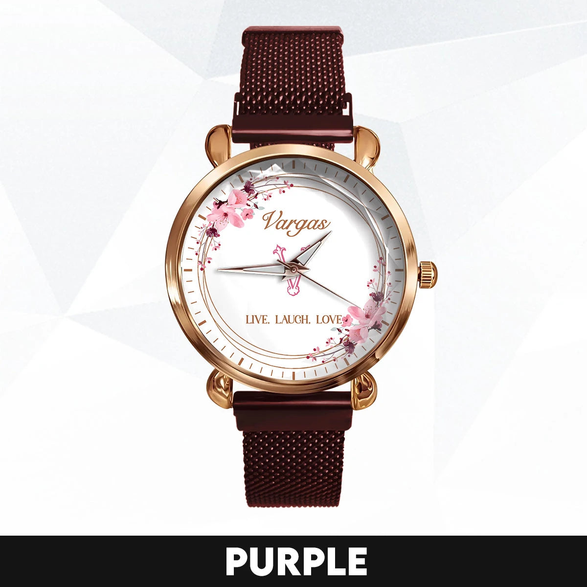 Live Laugh Love Flower Wreath Rose Golden Watch VARGAS M1-W10