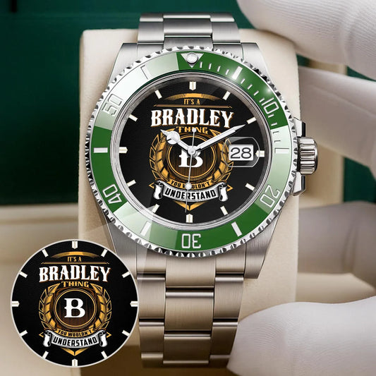 BRADLEY 13K1-439 Personalized Green Submariner Watch, Premium Gift for Anniversary