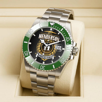 HENDERSON 13K1-439 Personalized Green Submariner Watch, Premium Gift for Anniversary