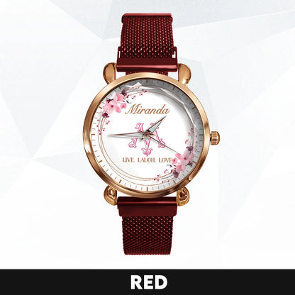 Live Laugh Love Flower Wreath Rose Golden Watch MIRANDA M1-W10
