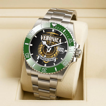 VERONICA 13K1-439 Personalized Green Submariner Watch, Premium Gift for Anniversary