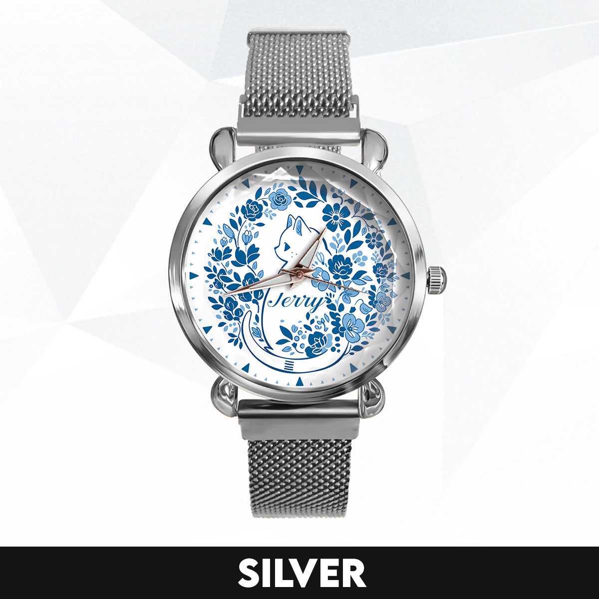 JERRY 13K1-475 Blue Floral Cat Mesh Watch