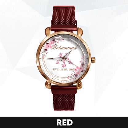 Live Laugh Love Flower Wreath Rose Golden Watch MOHAMMAD M1-W10
