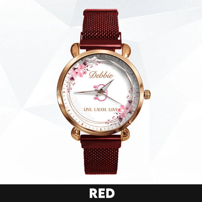 Live Laugh Love Flower Wreath Rose Golden Watch DEBBIE M1-W10