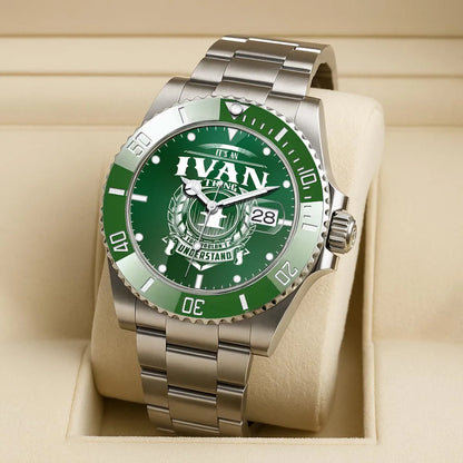 IVAN 13K1-440 Personalized Green Submariner Watch, Premium Gift for Anniversary