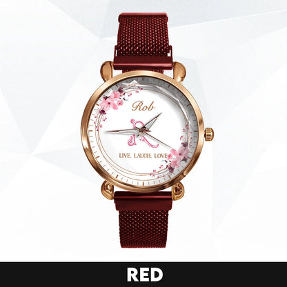 Live Laugh Love Flower Wreath Rose Golden Watch ROB M1-W10