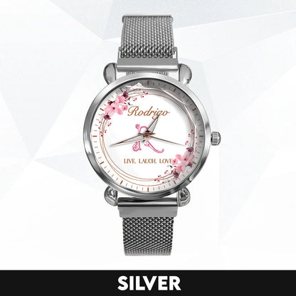 Live Laugh Love Flower Wreath Rose Golden Watch RODRIGO M1-W10