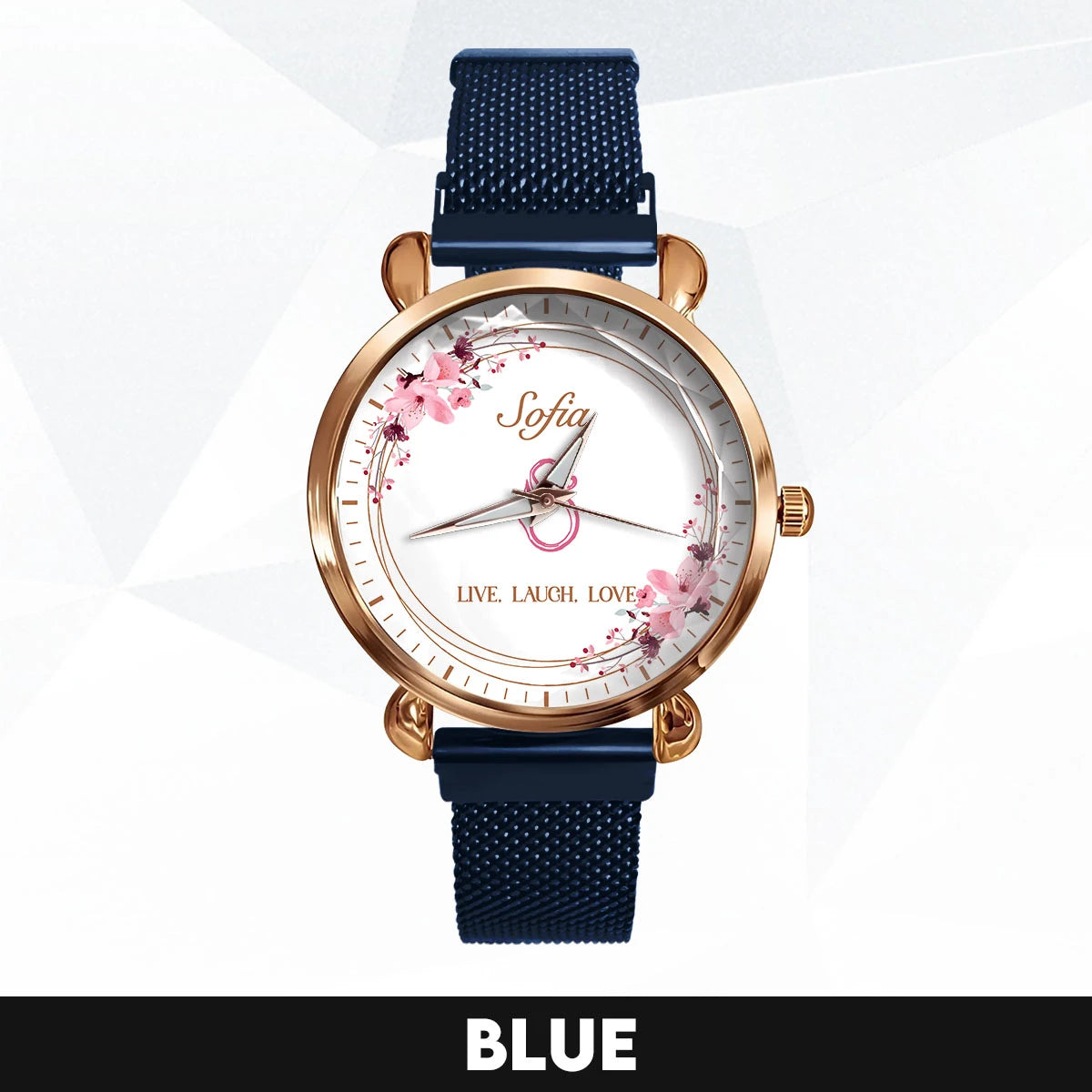 Live Laugh Love Flower Wreath Rose Golden Watch SOFIA M1-W10