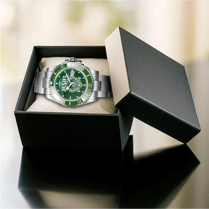 JESUS 13K1-440 Personalized Green Submariner Watch, Premium Gift for Anniversary