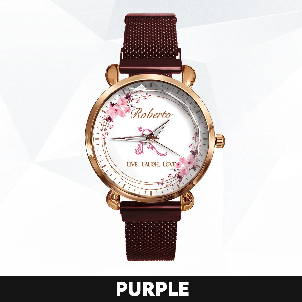 Live Laugh Love Flower Wreath Rose Golden Watch ROBERTO M1-W10