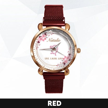 Live Laugh Love Flower Wreath Rose Golden Watch NATALIE M1-W10