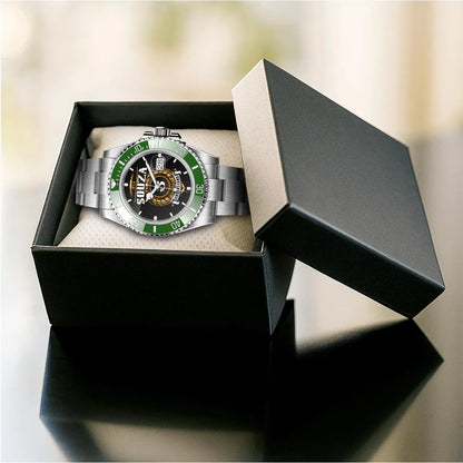 SOUZA 13K1-439 Personalized Green Submariner Watch, Premium Gift for Anniversary