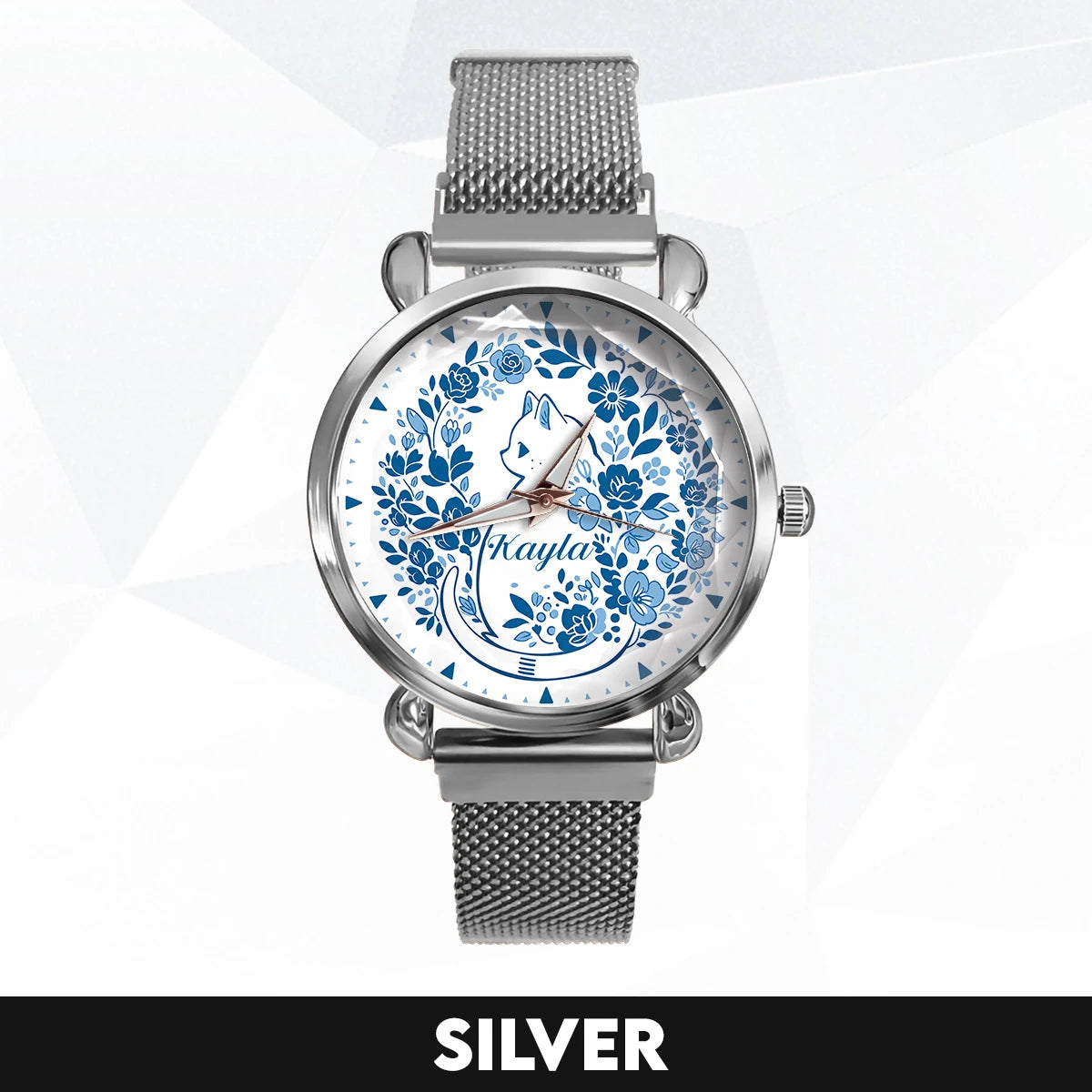 KAYLA 13K1-475 Blue Floral Cat Mesh Watch