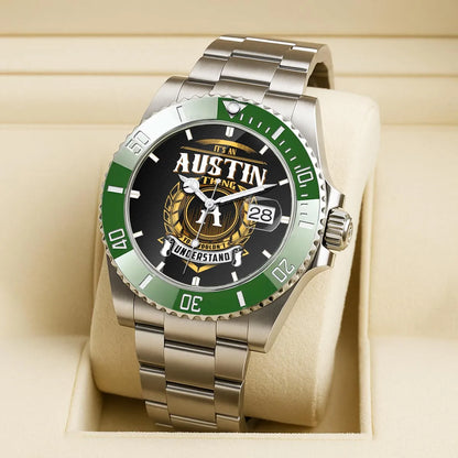 AUSTIN 13K1-439 Personalized Green Submariner Watch, Premium Gift for Anniversary