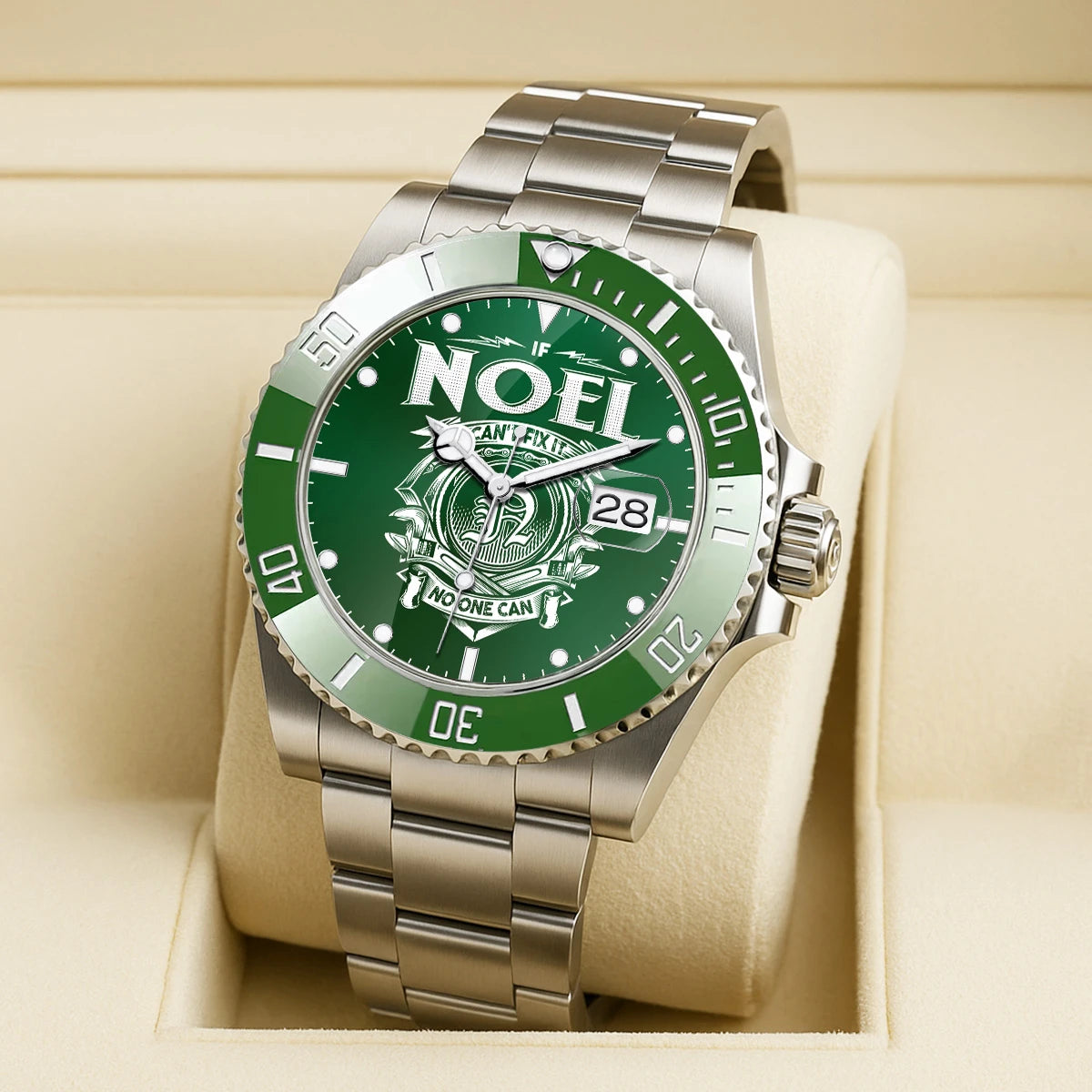NOEL 13K2-448 Personalized Green Watch “If ... Can’t Fix It No One Can”