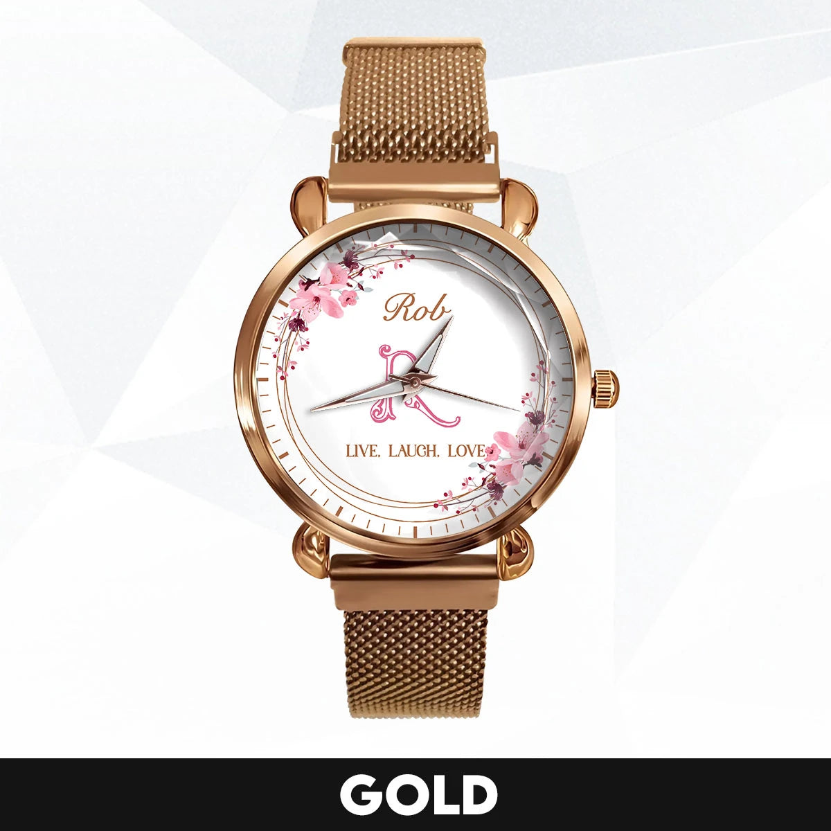 Live Laugh Love Flower Wreath Rose Golden Watch ROB M1-W10