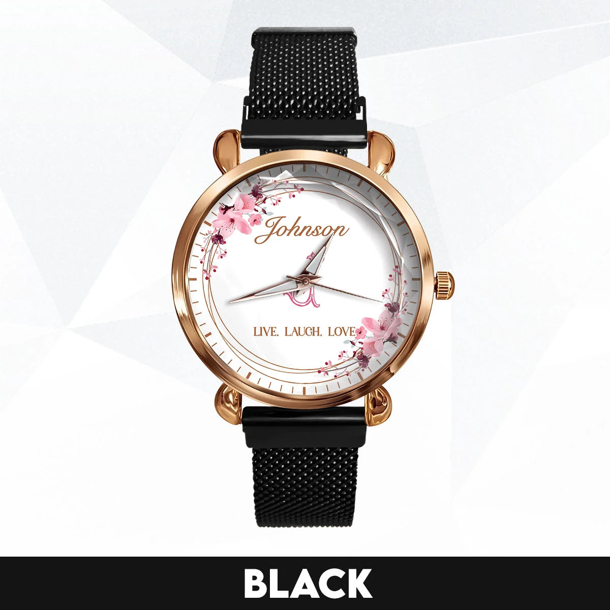 Live Laugh Love Flower Wreath Rose Golden Watch JOHNSON M1-W10