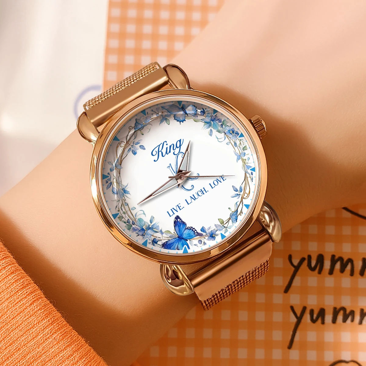 Live Laugh Love Blue Wreath Watch KING M1-W9