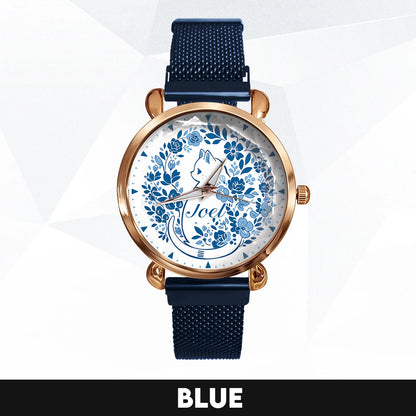 JOEL 13K1-475 Blue Floral Cat Mesh Watch