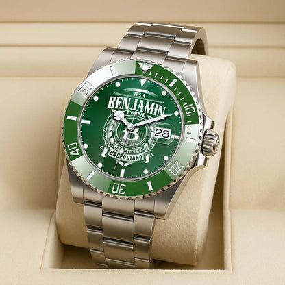 BENJAMIN 13K1-440 Personalized Green Submariner Watch, Premium Gift for Anniversary