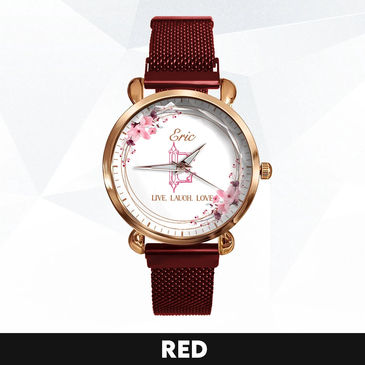 Live Laugh Love Flower Wreath Rose Golden Watch ERIC M1-W10